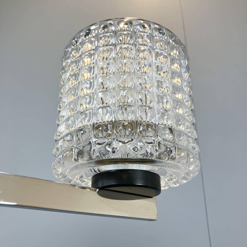 Six-light chandelier by Kaiser Leuchten, chrome, glass, vintage of the 60s