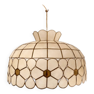 Vintage XXL pendant light in mother-of-pearl and brass