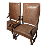 Pair of Louis XIII armchairs, 19th century