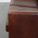 Sheepskin Leather Art Deco Design 2-Seater Sofa with Wooden Details