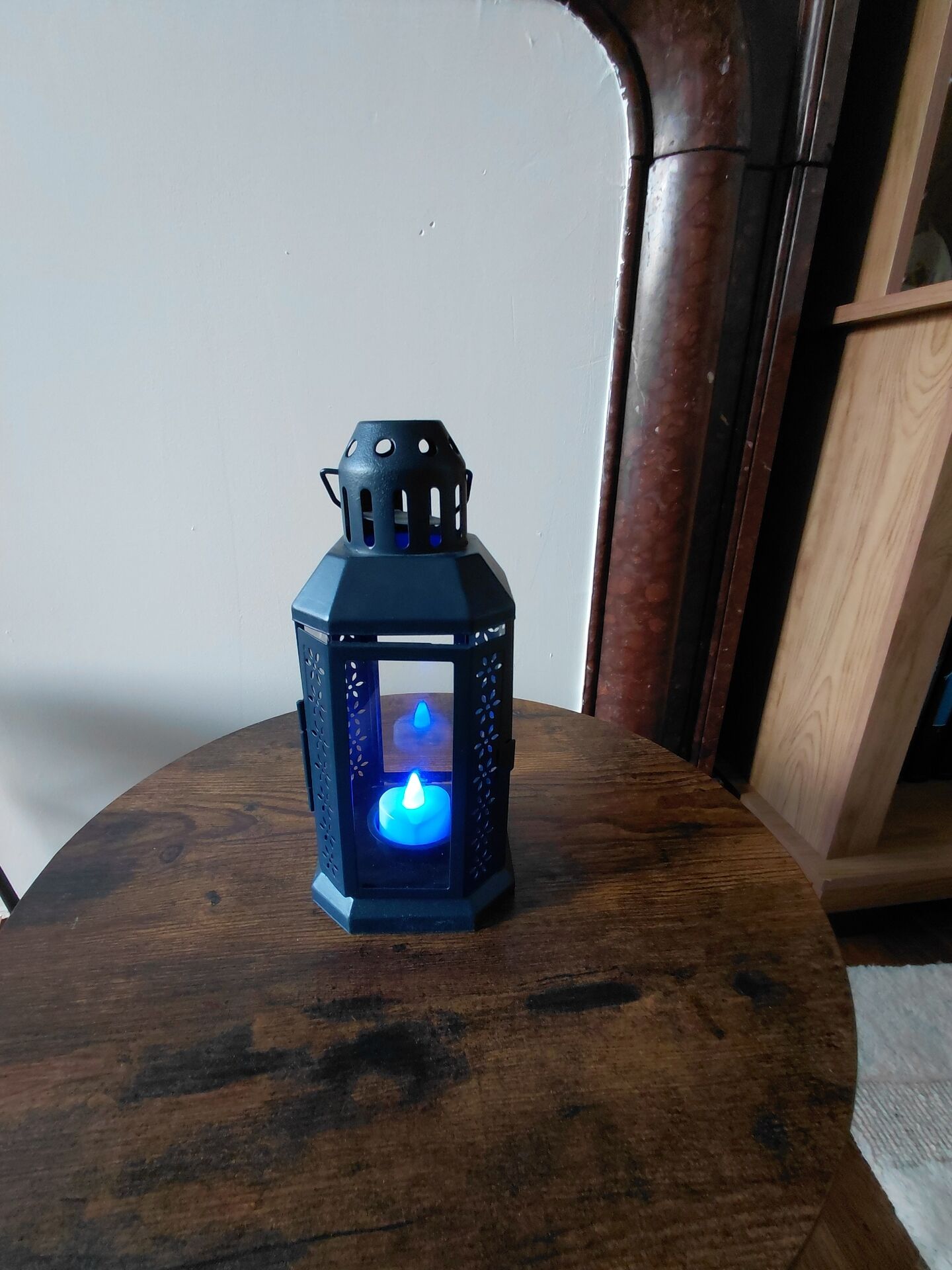 Navy blue metal candle lantern