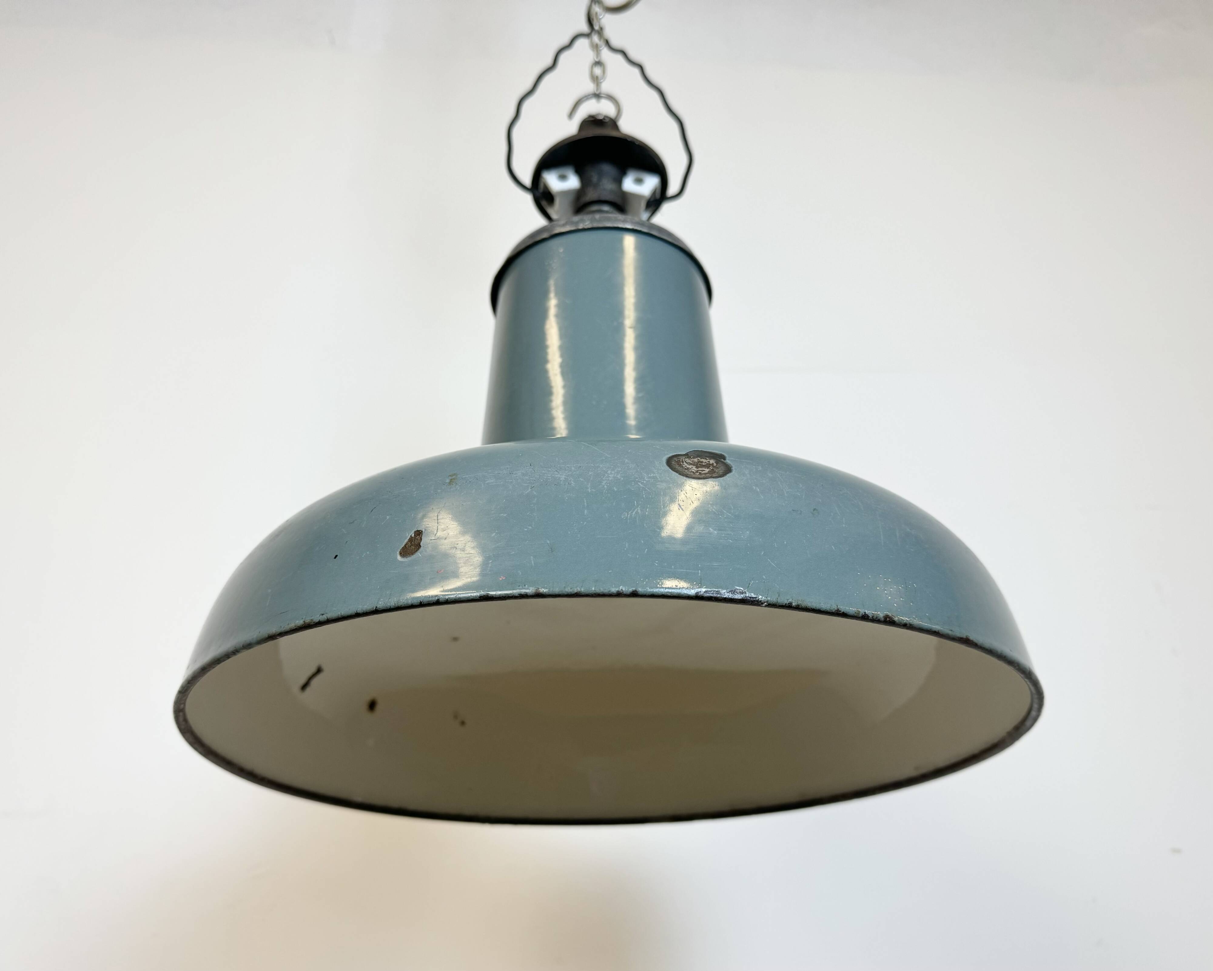 Industrial Grey Enamel Pendant Lamp from Siemens, 1930s