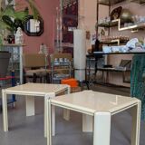 Set of 70's lacquered and gilded brass coffee tables