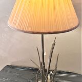 Desk lamp in marble and metal plated silver cigne decorated signed by agudo,
