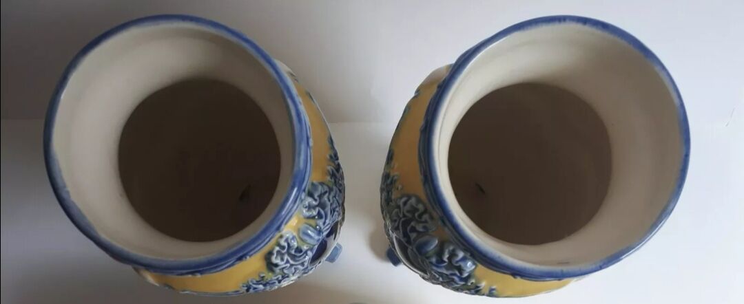 Pair of vases barbotine medallions
