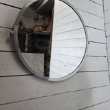 Miroir rond en aluminium brossé, années 60