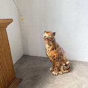 XL Italian ceramic leopard sculpture statue 1970