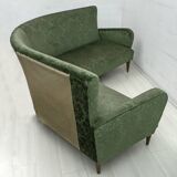 Mid-Century Modern Italian Damask Velvet Corner Sofa, 1950s