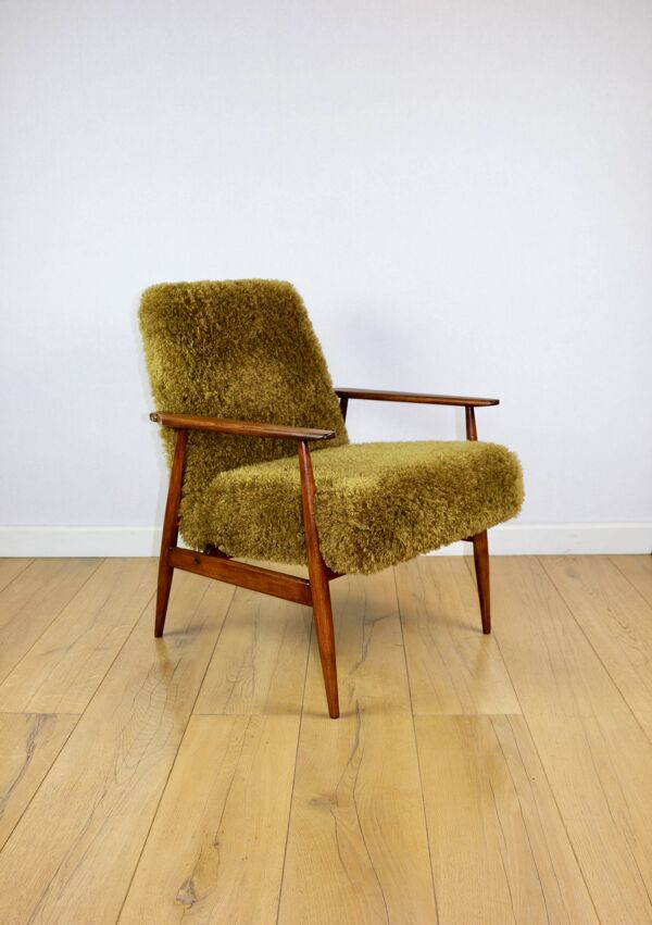 Fauteuil 'Lis', années 1970, vintage marron kaki / olive, design en boucle Rudy à longs cheveux de Henryk Lis - 2 pièces disponibles