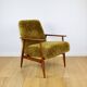 Armchair 'Lis', 1970s brown vintage khaki / olive long hair Rudy boucle design Henryk Lis - 2 pieces available