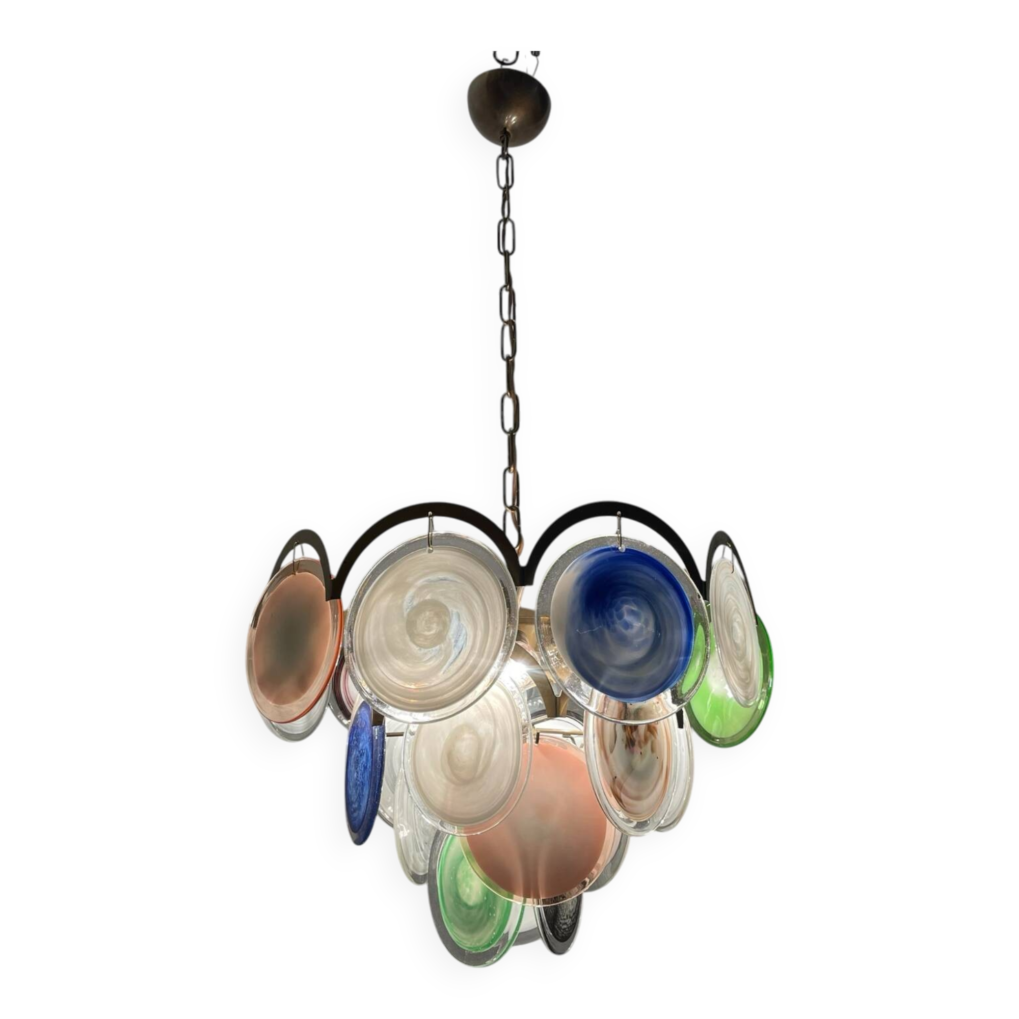 Lustre à disque en verre de Murano de l'ère spatiale, années 1970