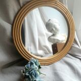 Round rattan mirror