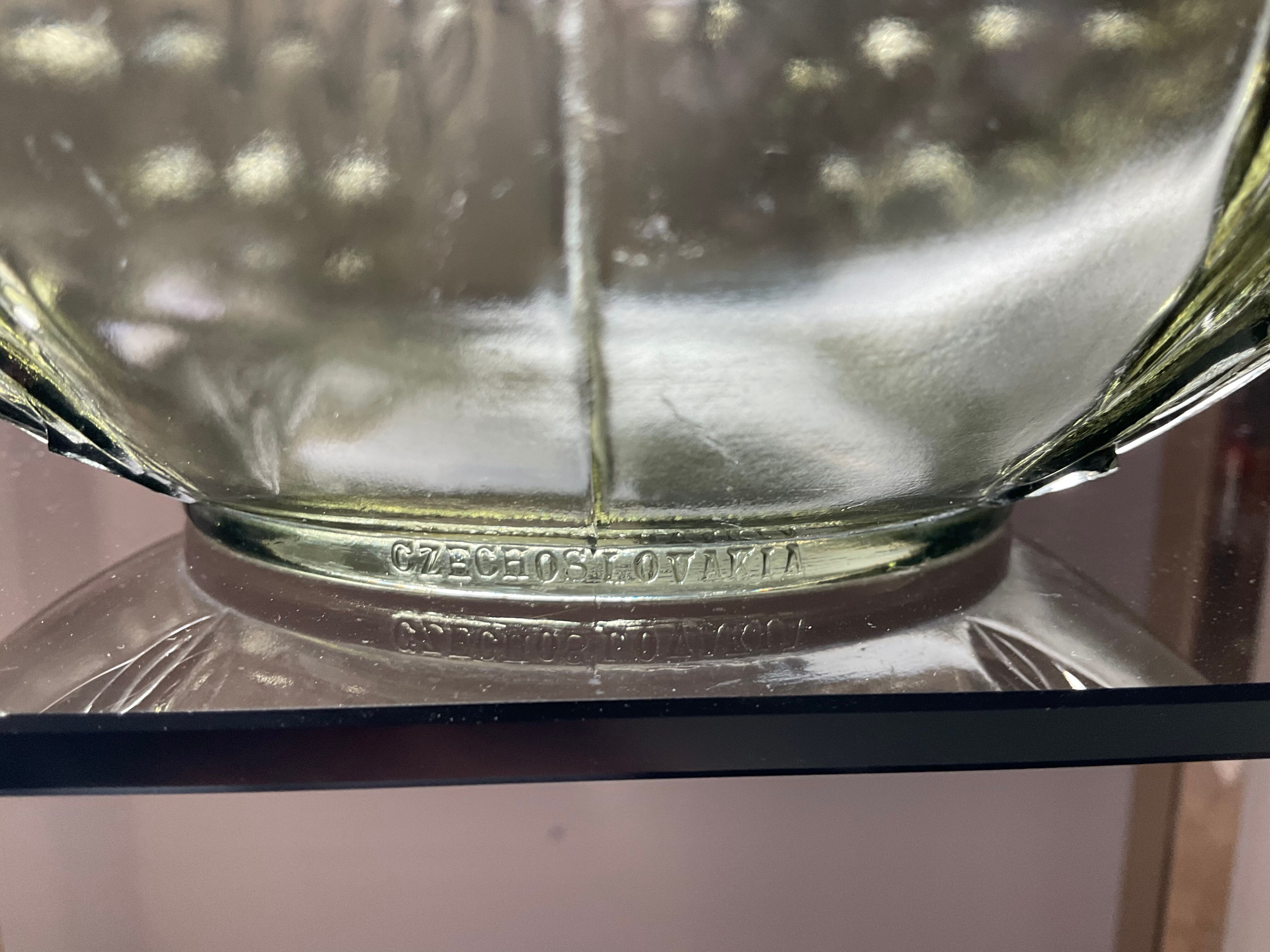 Empty cup pocket Art Deco molded crystal Czechoslovakia