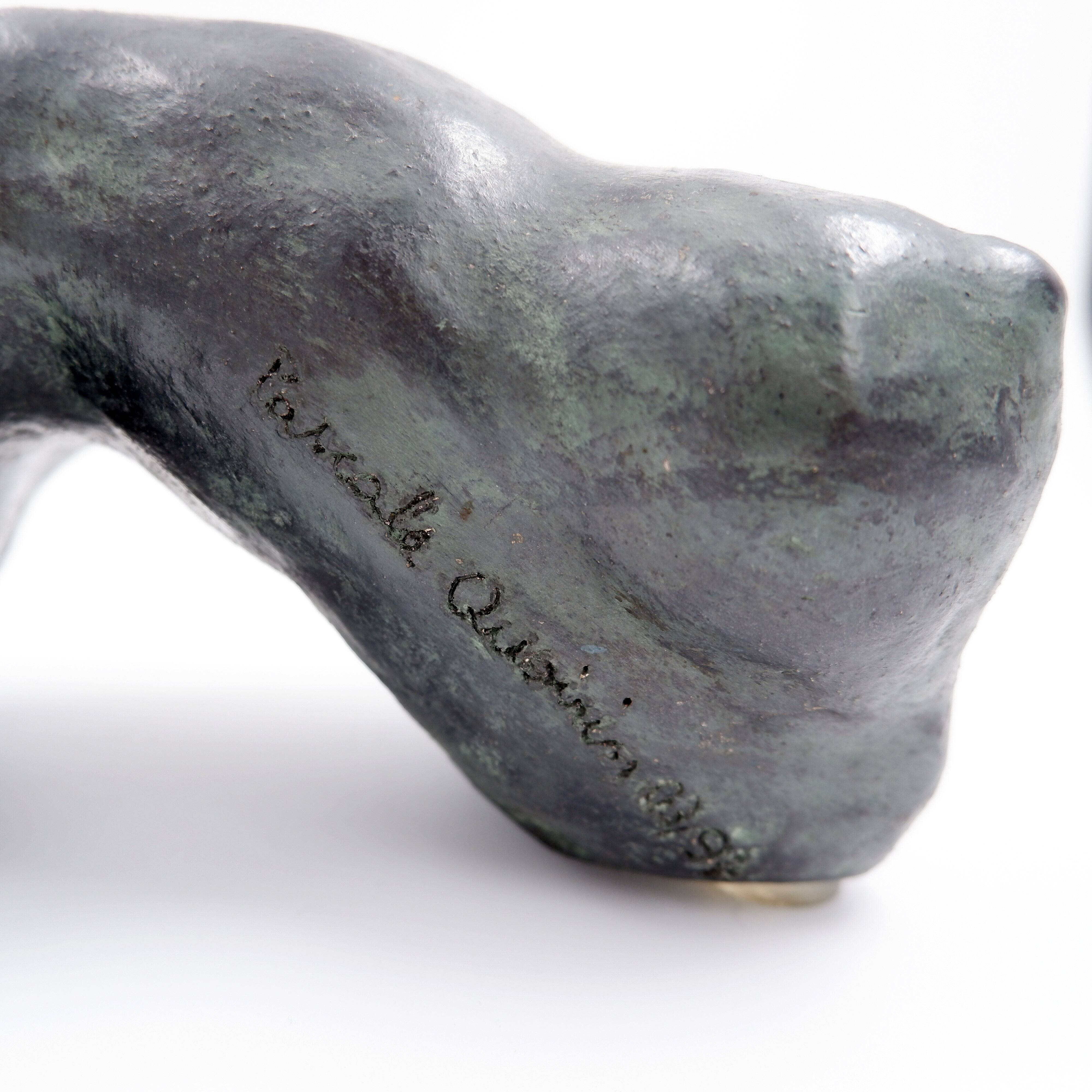 Nude sculpture in bronze-colored terracotta - Signed and dated