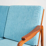 Canapé en velours bleu 3 places style vintage années 60