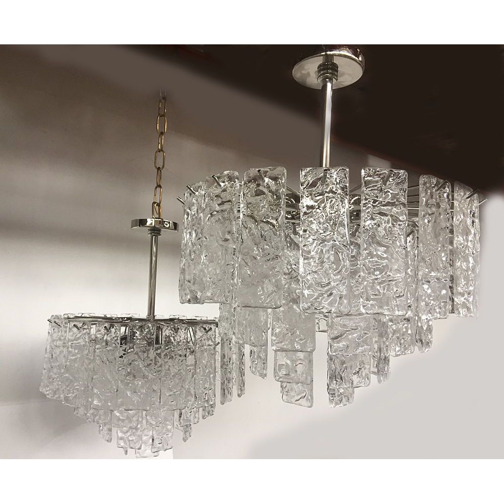 Transparent and hammered strips “listelli ” murano glass chandelier