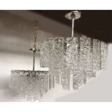 Transparent and hammered strips “listelli ” murano glass chandelier