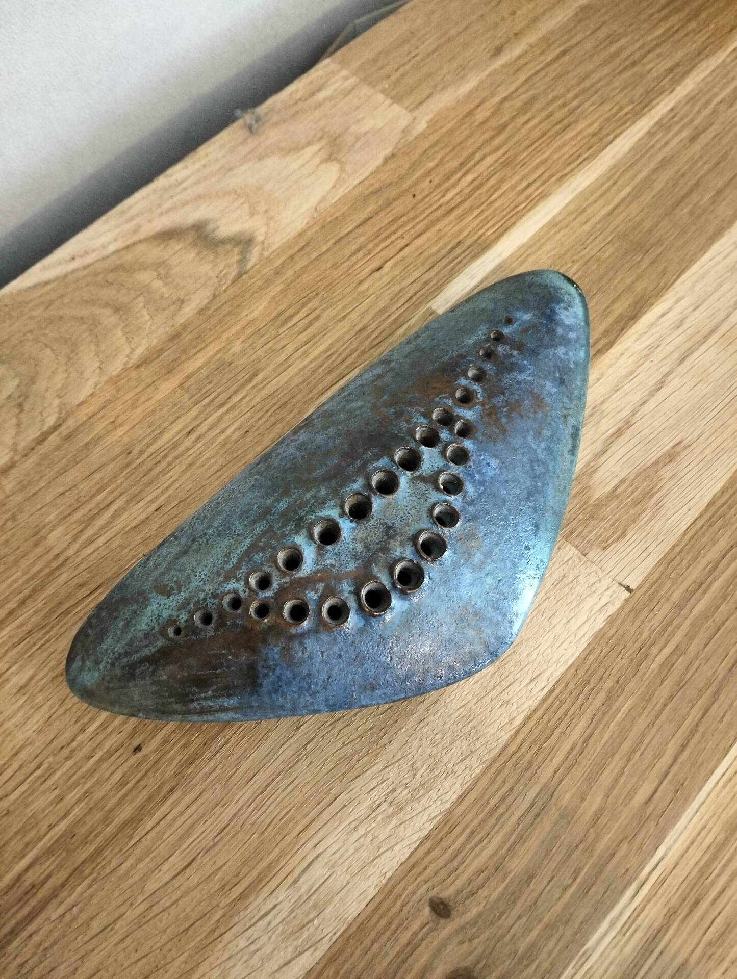 "Flower holder 'Galet' in glazed stoneware by Ch. OCORNOL, artistic glazed stoneware."