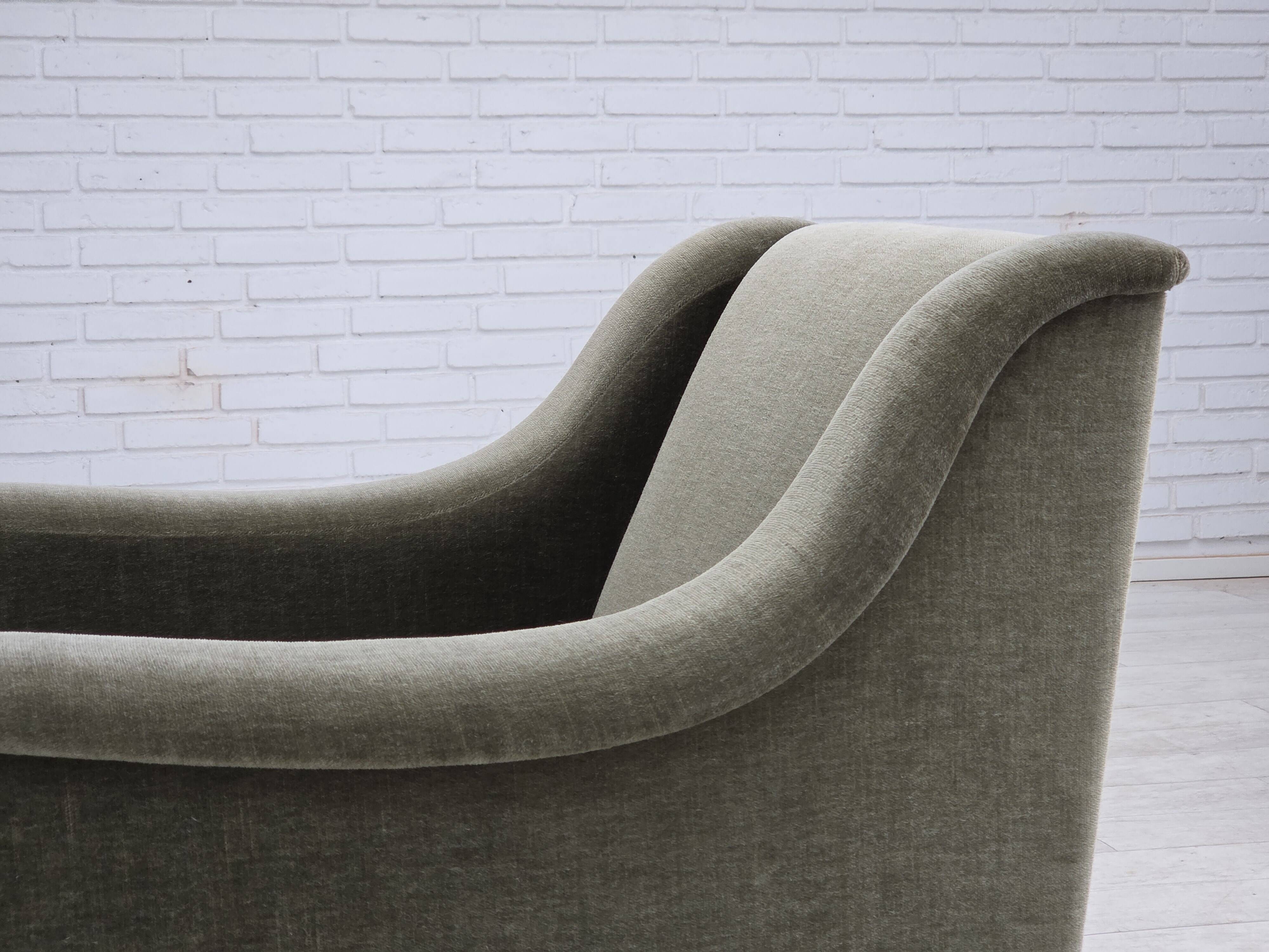 1970s, Danish armchair, original green furniture velour, beech wood.