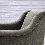 1970s, Danish armchair, original green furniture velour, beech wood.