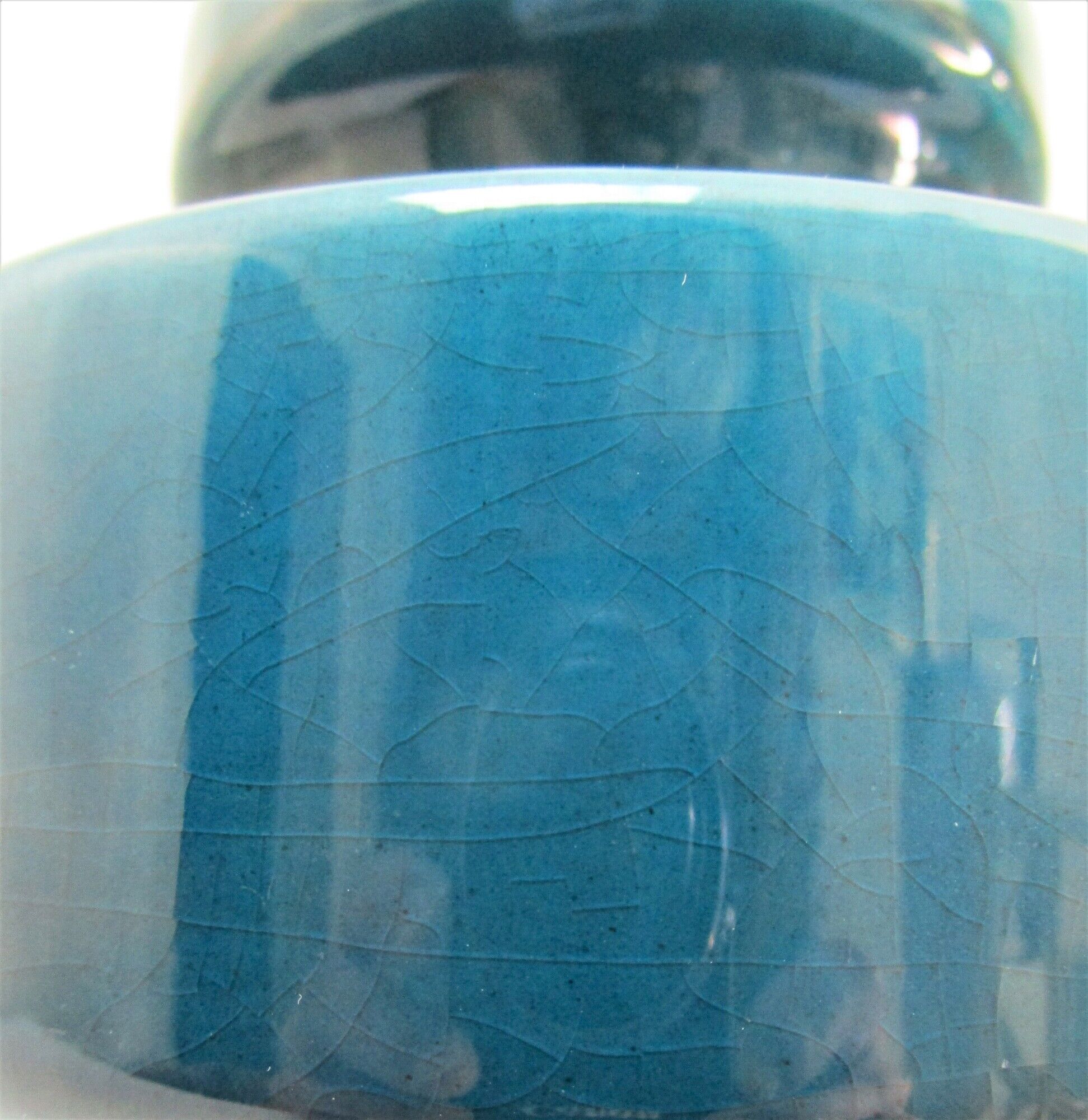 Vase céramique craquelée bleu canard 1970
