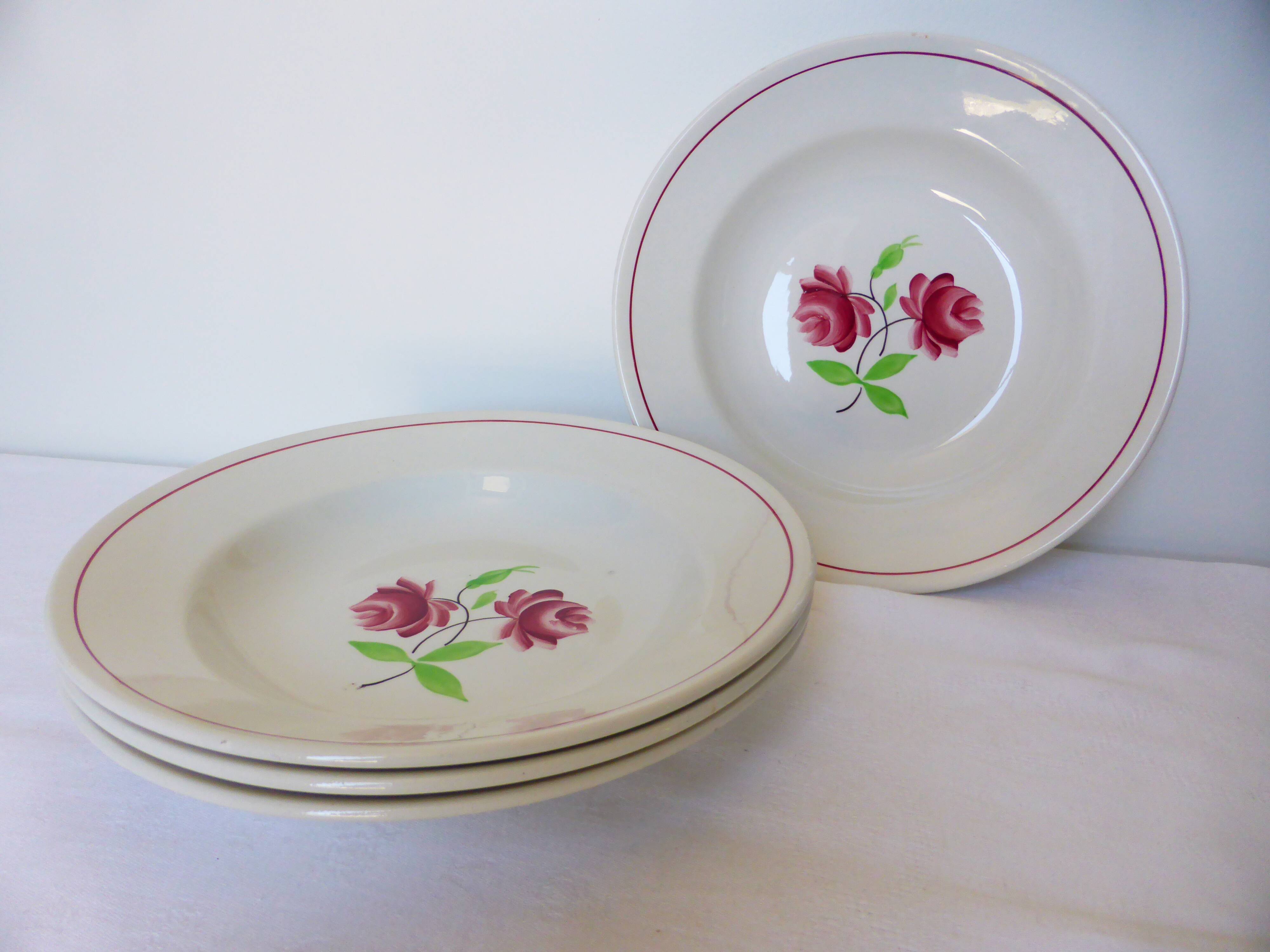4 assiettes creuses K et G Luneville modèle Rose Mai 2106201