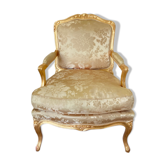 Louis XV Gilles Nouailhac style chair with pale/golden pink with copper leaf