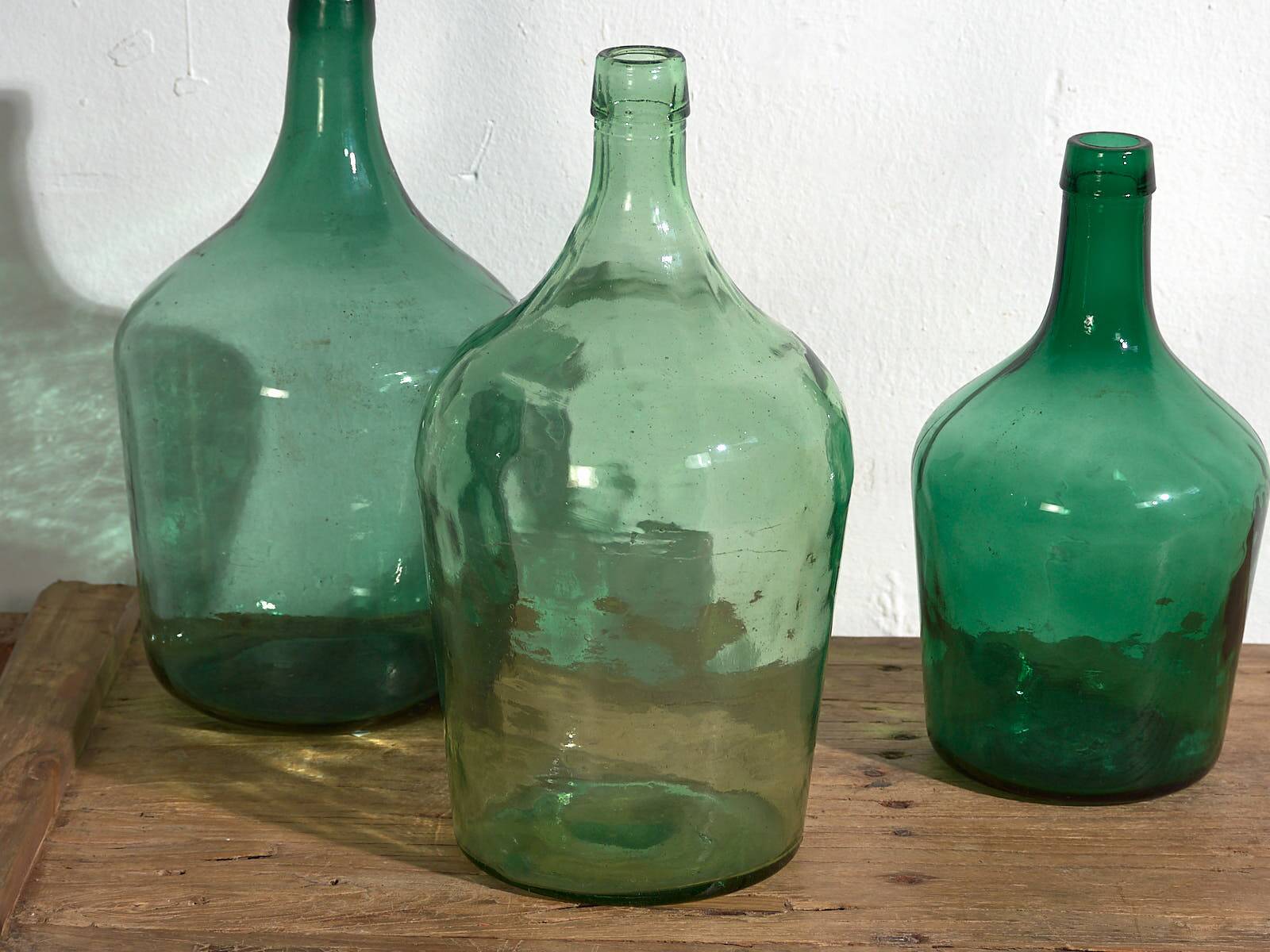 Antique green colored demiurge boxes (c.1920). Set of 3 pieces