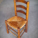 Set of 4 straw-covered brutalist chairs by George Robert
