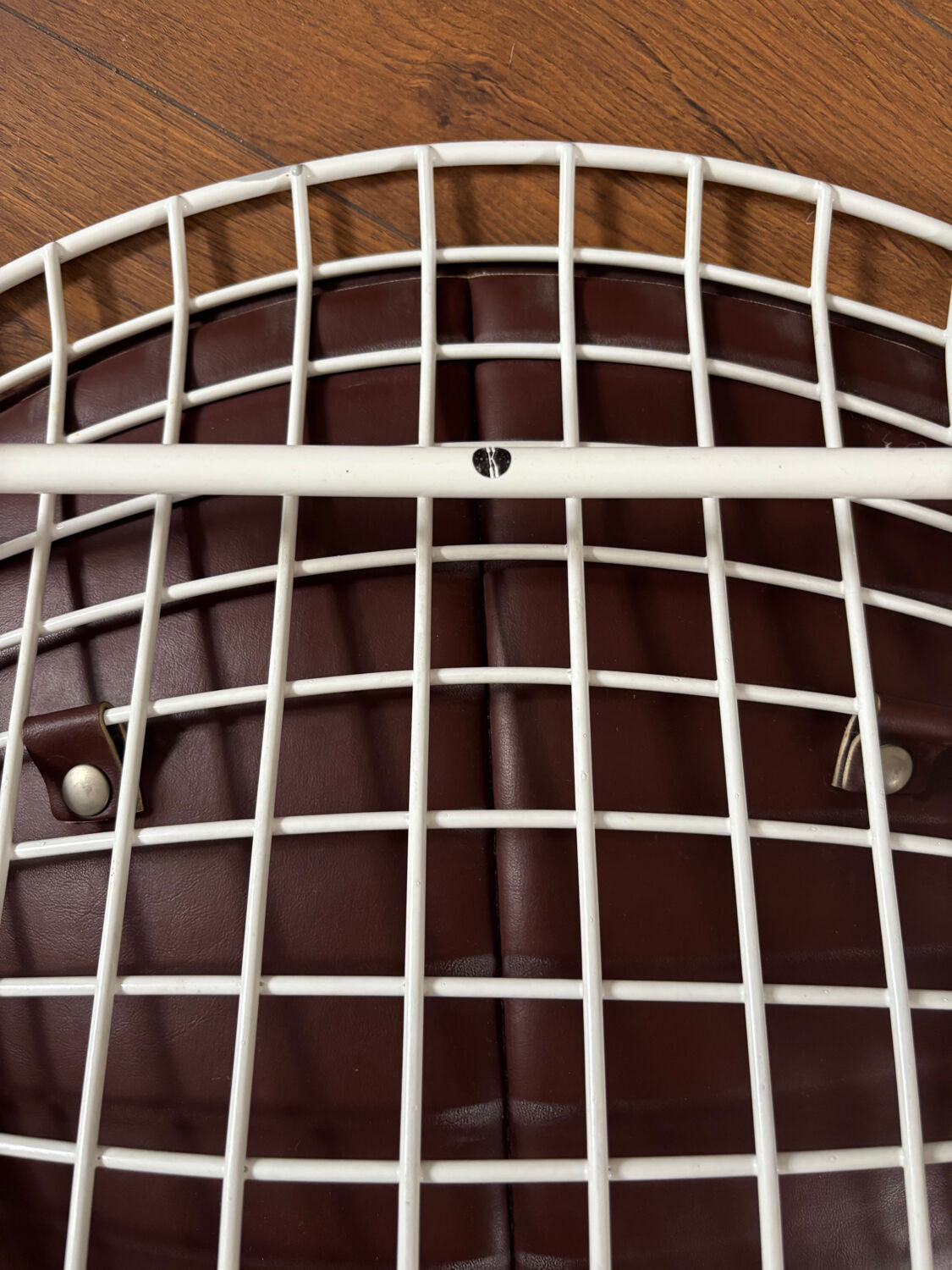 Harry Bertoia White Wire Chair with Leather Cushion