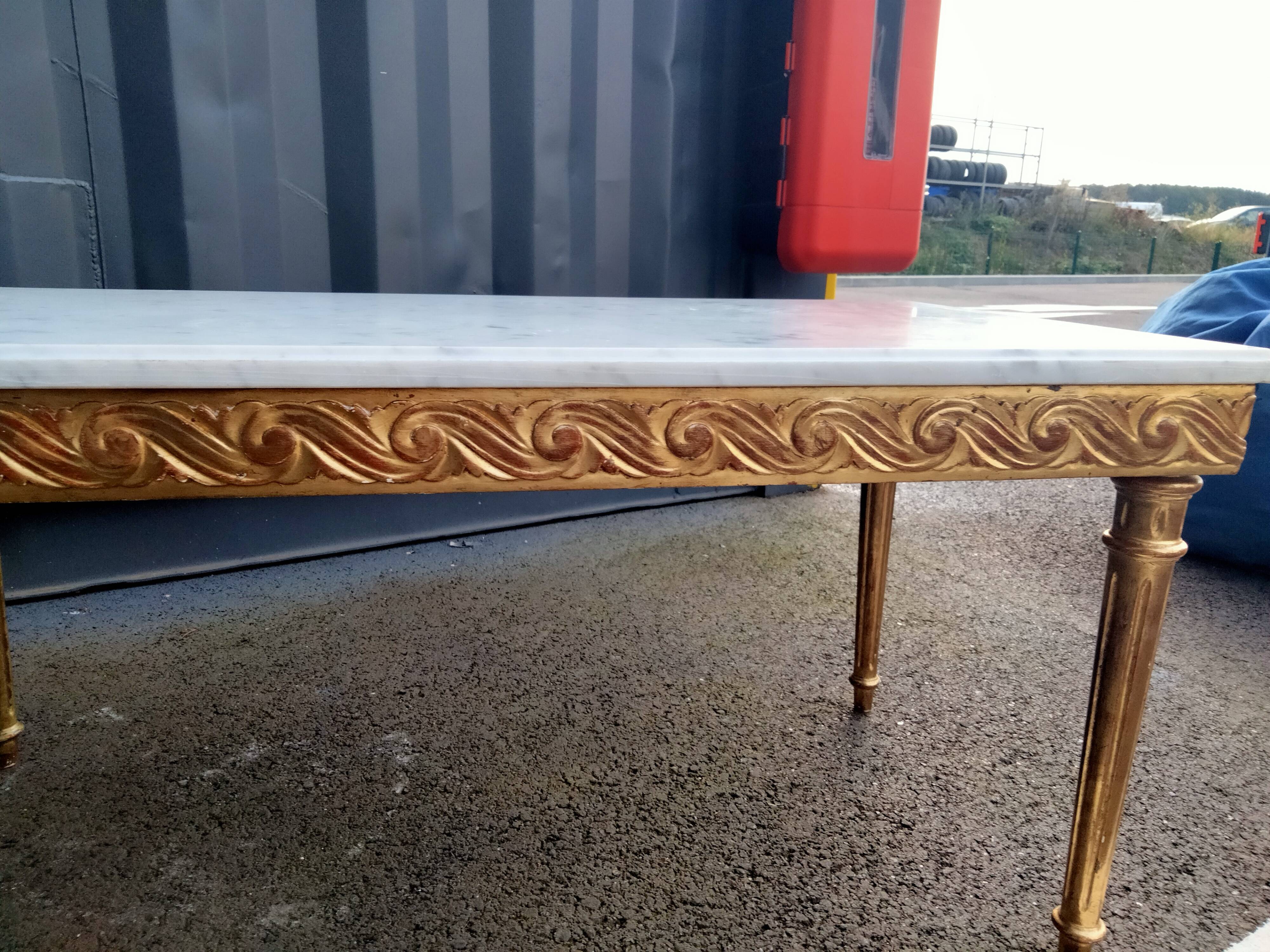 Coffee table gilded wood old marble top side table