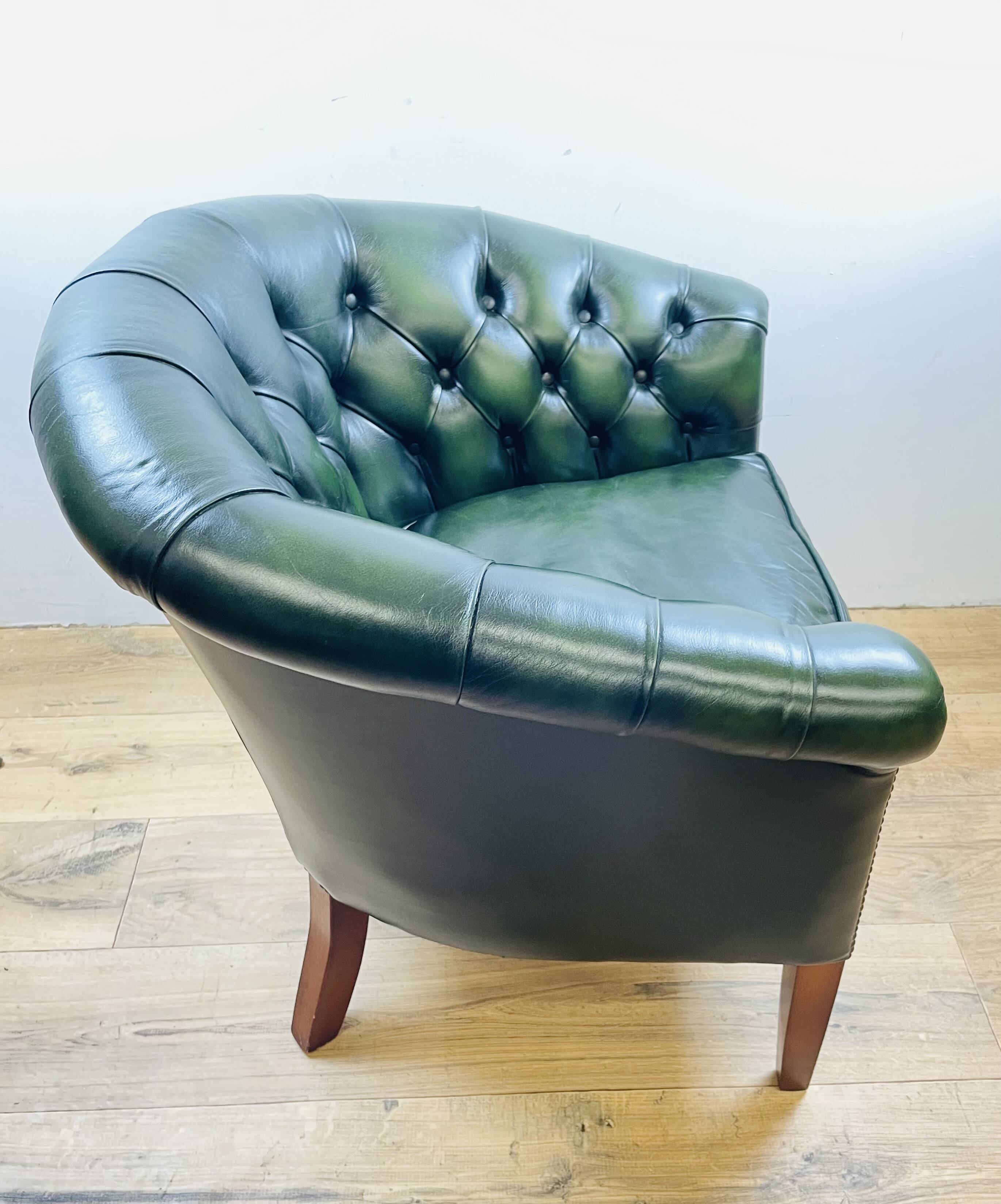 Chesterfield armchair in English green leather