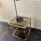 End of sofa 3 trays in smoked glass and brass-frame 70 year
