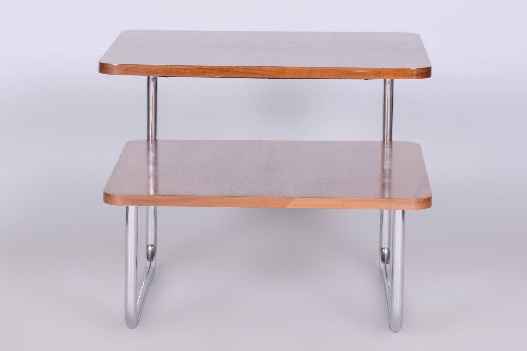 Bauhaus Side Table in Caucasian Walnut and Chrome-Plated Steel, 1930s