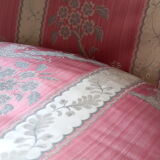 Pair of Louis XVI style armchairs in walnut and pink silk and ecru