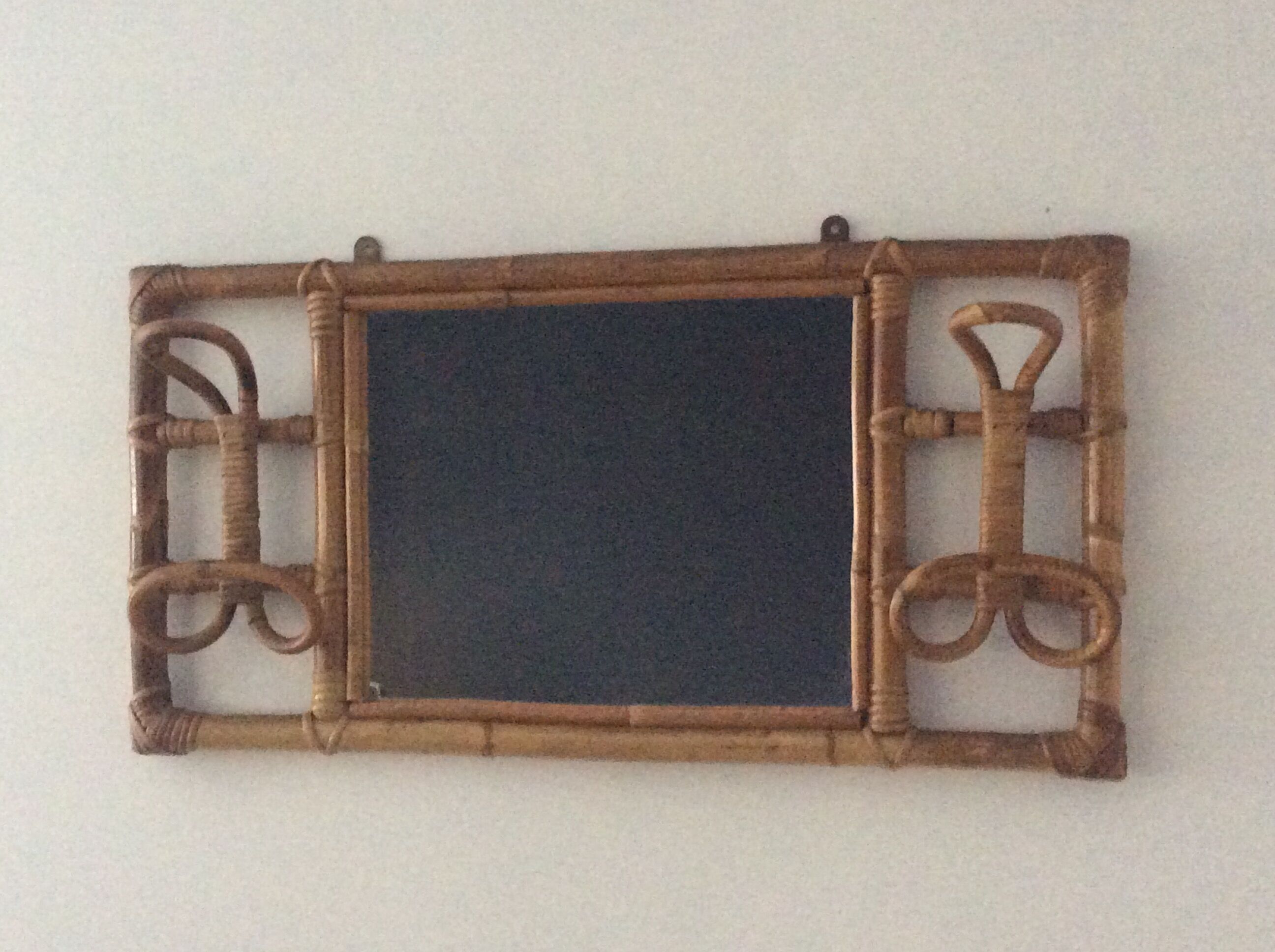 60s rattan coat door with mirror