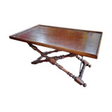 Foldable coffee table in solid oak and turned legs