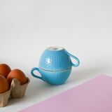 Pair of digoin sarreguemines cups textured sky blue and gold edging 1950
