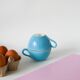 Pair of digoin sarreguemines cups textured sky blue and gold edging 1950