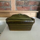 Vintage green majolica butter dish