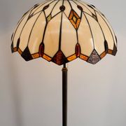 Bronze floor lamp with Tiffany-style stained glass shade – 20th century