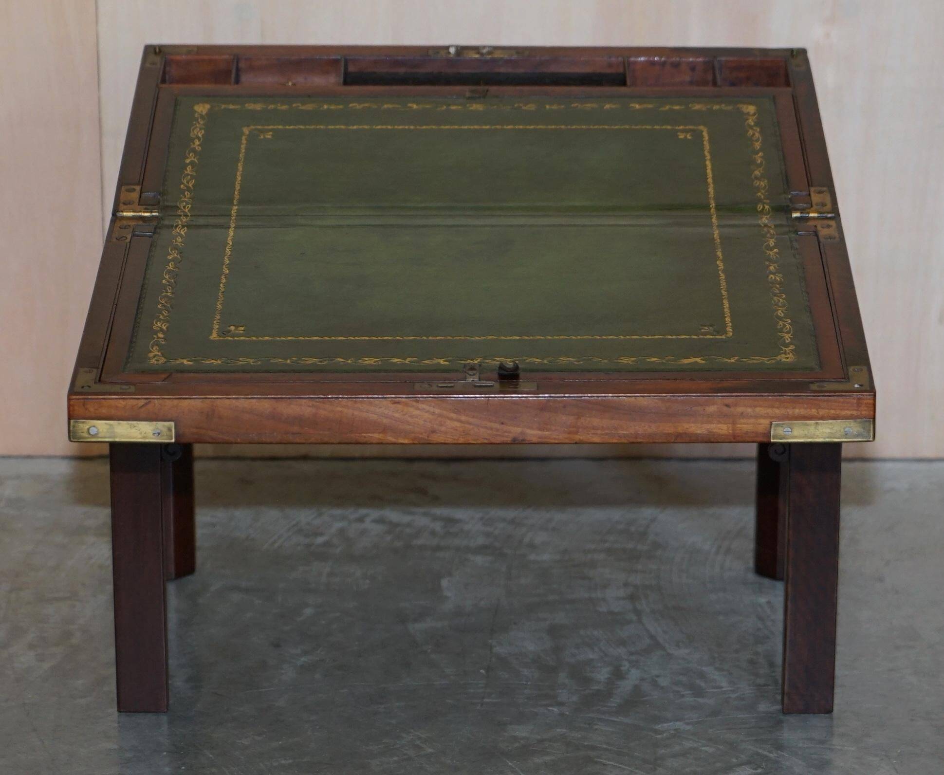 Antique hardwood military campaign desk with writing slope.