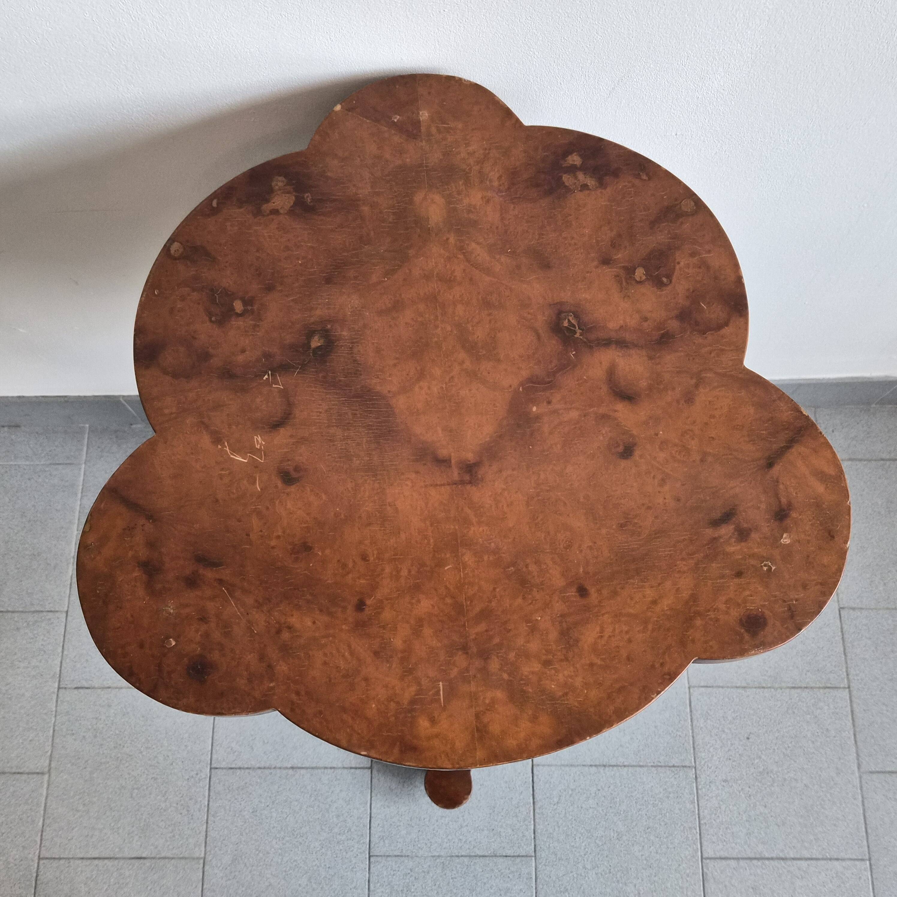 Art Nouveau side table in elm burl