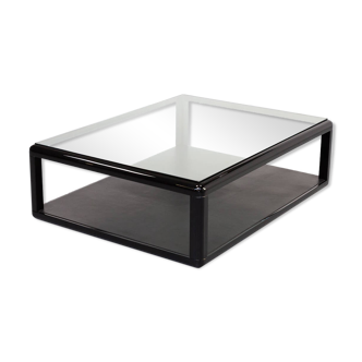iL Centro Progetti large ‘T114’ glass and leather coffee table for Tecno, 70s