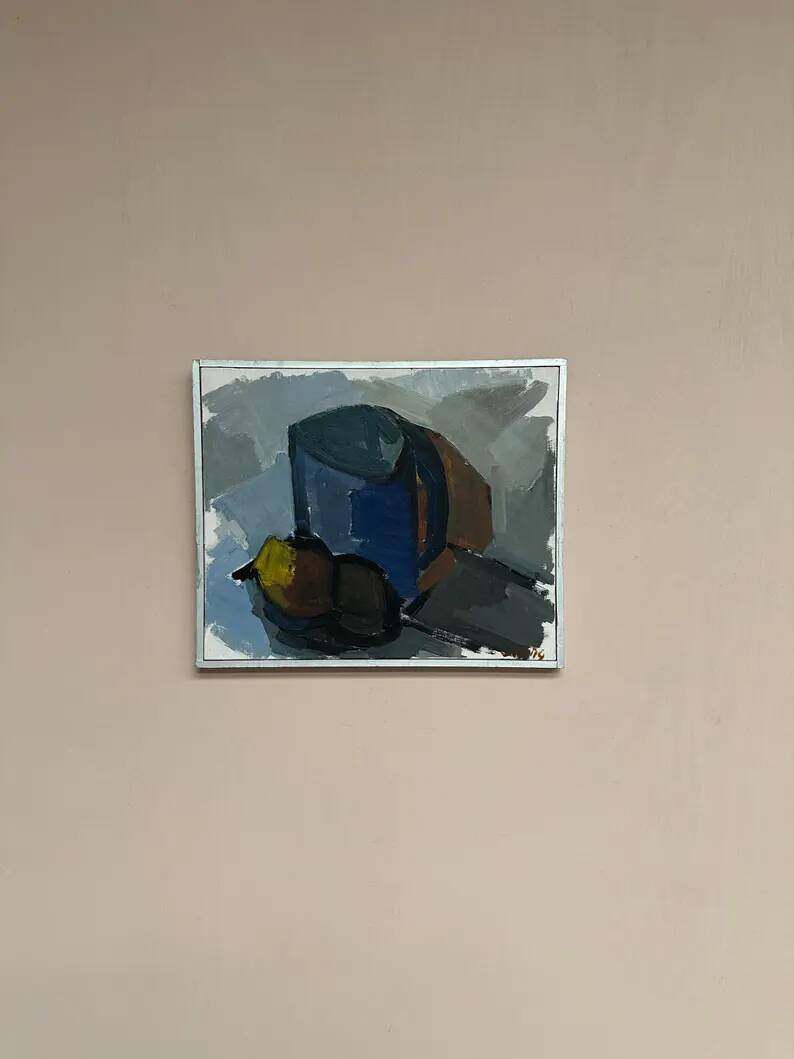 Original Swedish Oil on Canvas – “Blue Jug” by Stig Delang – Signed – Vintage & Framed