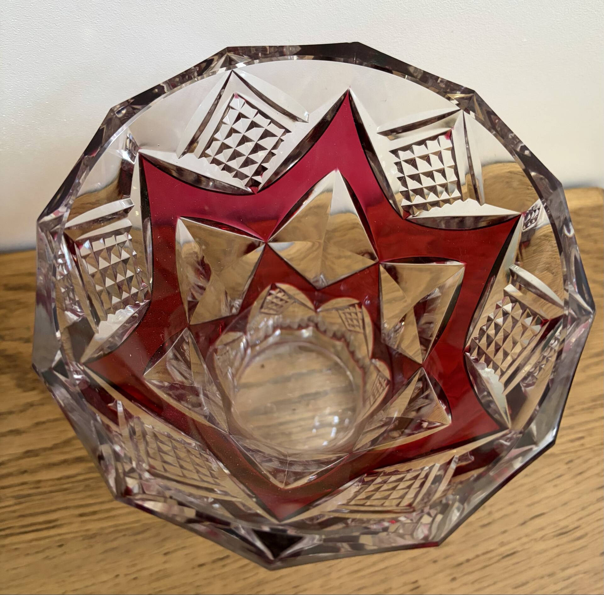 Authentic Val Saint Lambert Ruby Red Cut-to-Clear Crystal Vase