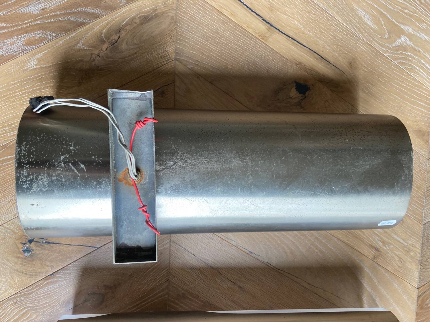 Brushed metal and ribbed opal plastic wall lights