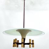Curved glass disk chandelier. Italy 1950s