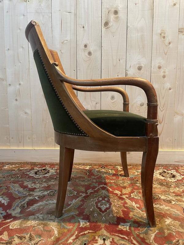 Restoration / Empire office chair in mahogany and green velvet