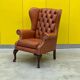 Fauteuil Chesterfield en cuir marron clair vintage
